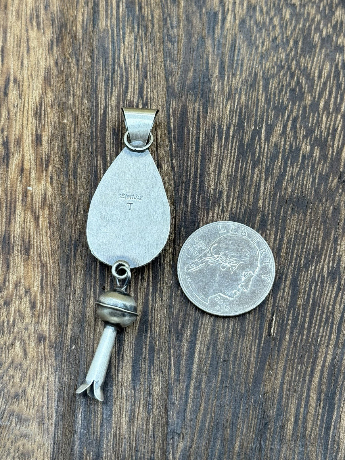 Navajo Handmade Sterling Silver Violet Rose & Blue Dahlia Dangle Blossom Pendant