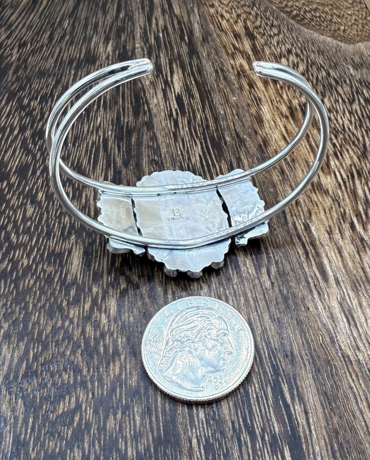 Navajo Handmade Sterling Silver Turquoise Traditional Cluster Cuff Bracelet