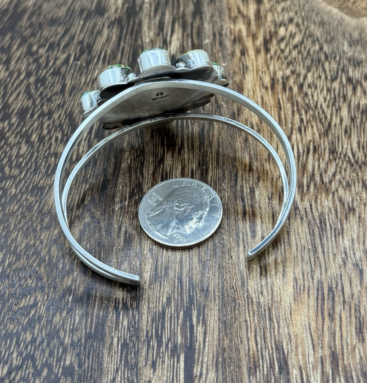 Navajo Handmade Sterling Silver Sonoran Gold Turquoise Cluster Cuff Bracelet