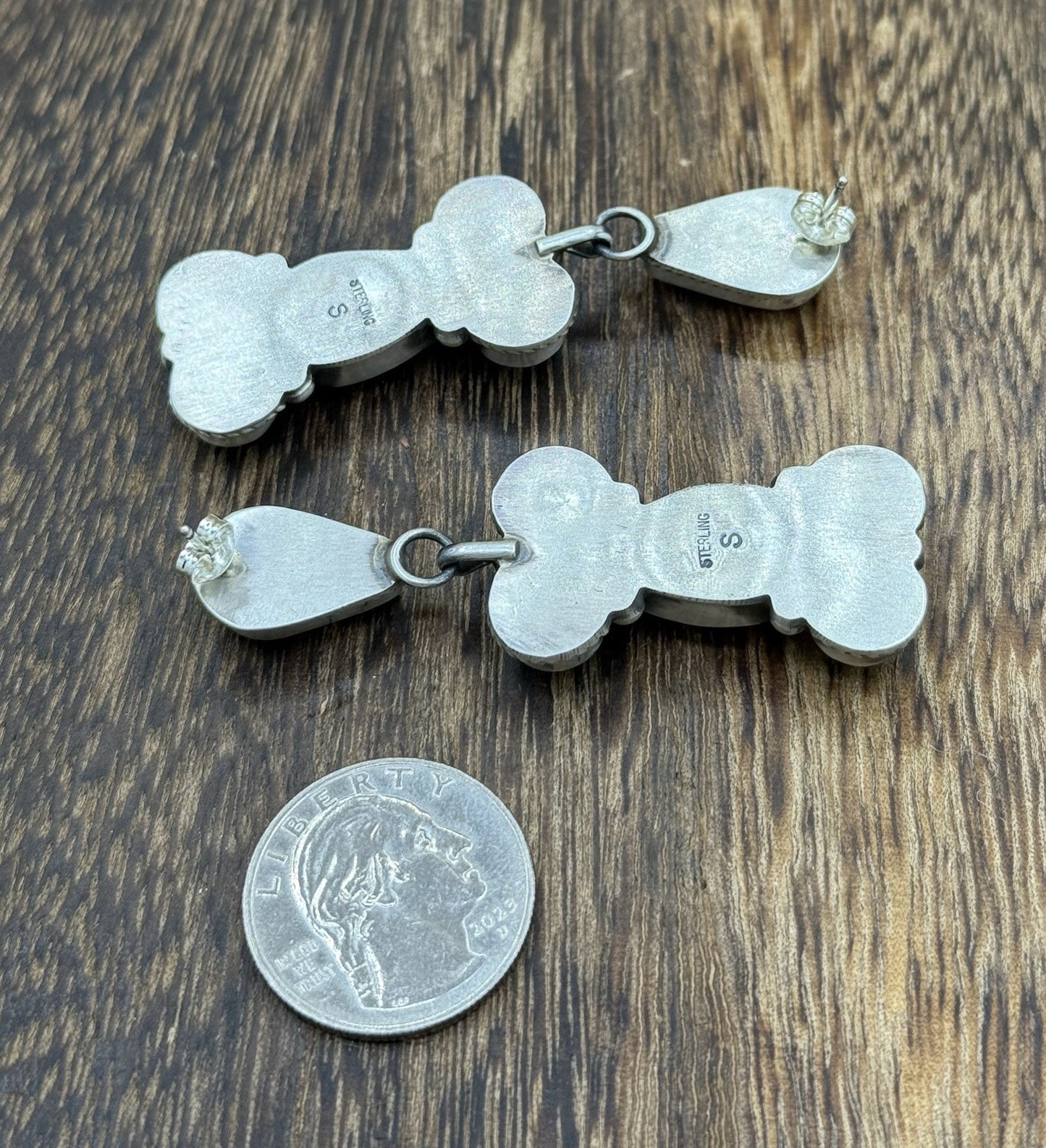 Navajo Handmade Sterling Silver Turquoise & Spiny Oyster Post Dangle Earrings