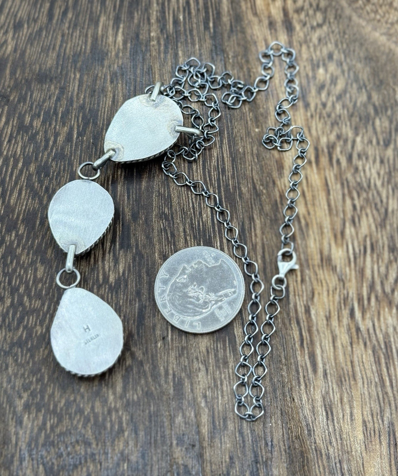 Native Navajo Handmade Sterling Silver Kingman Turquoise Lariat Necklace 18”