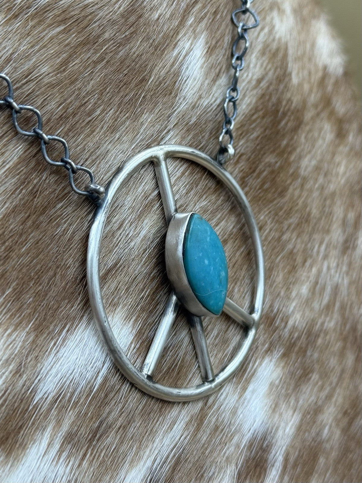 Native American Navajo handmade Sterling Silver Turquoise Peace Hippie Necklace