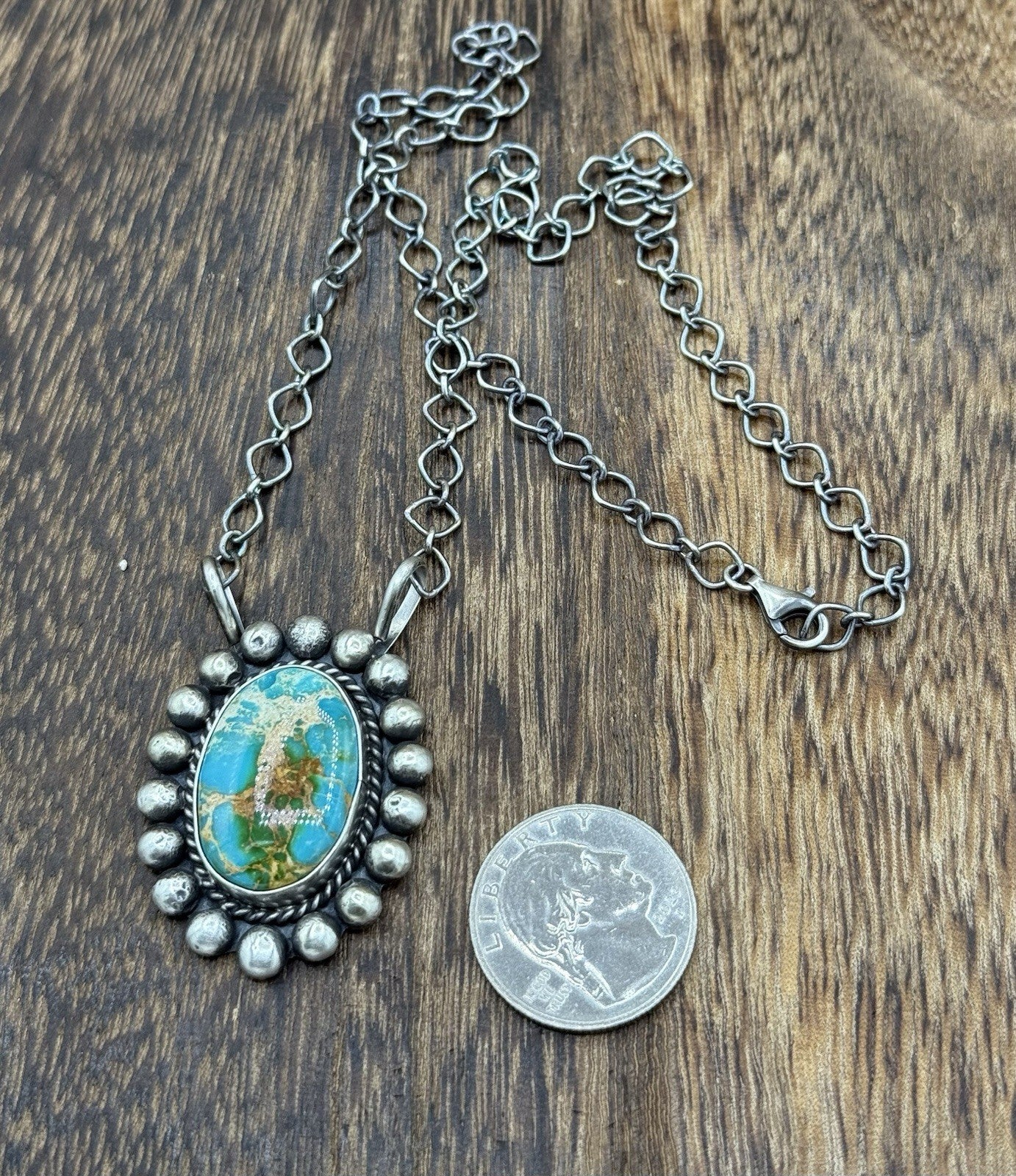 Native Navajo Handmade Sterling Silver Sonoran Gold Turquoise Necklace 18” Large