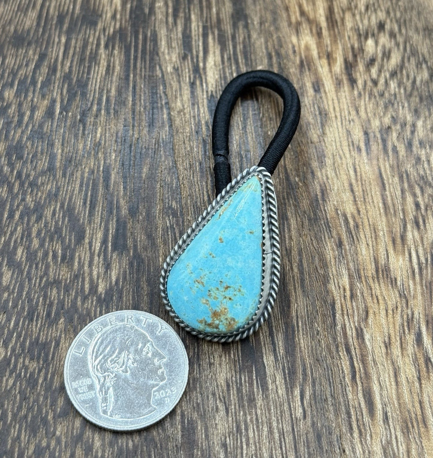 Native American Navajo Handmade Sterling Silver Blue Glacier Turquoise Hair Tie