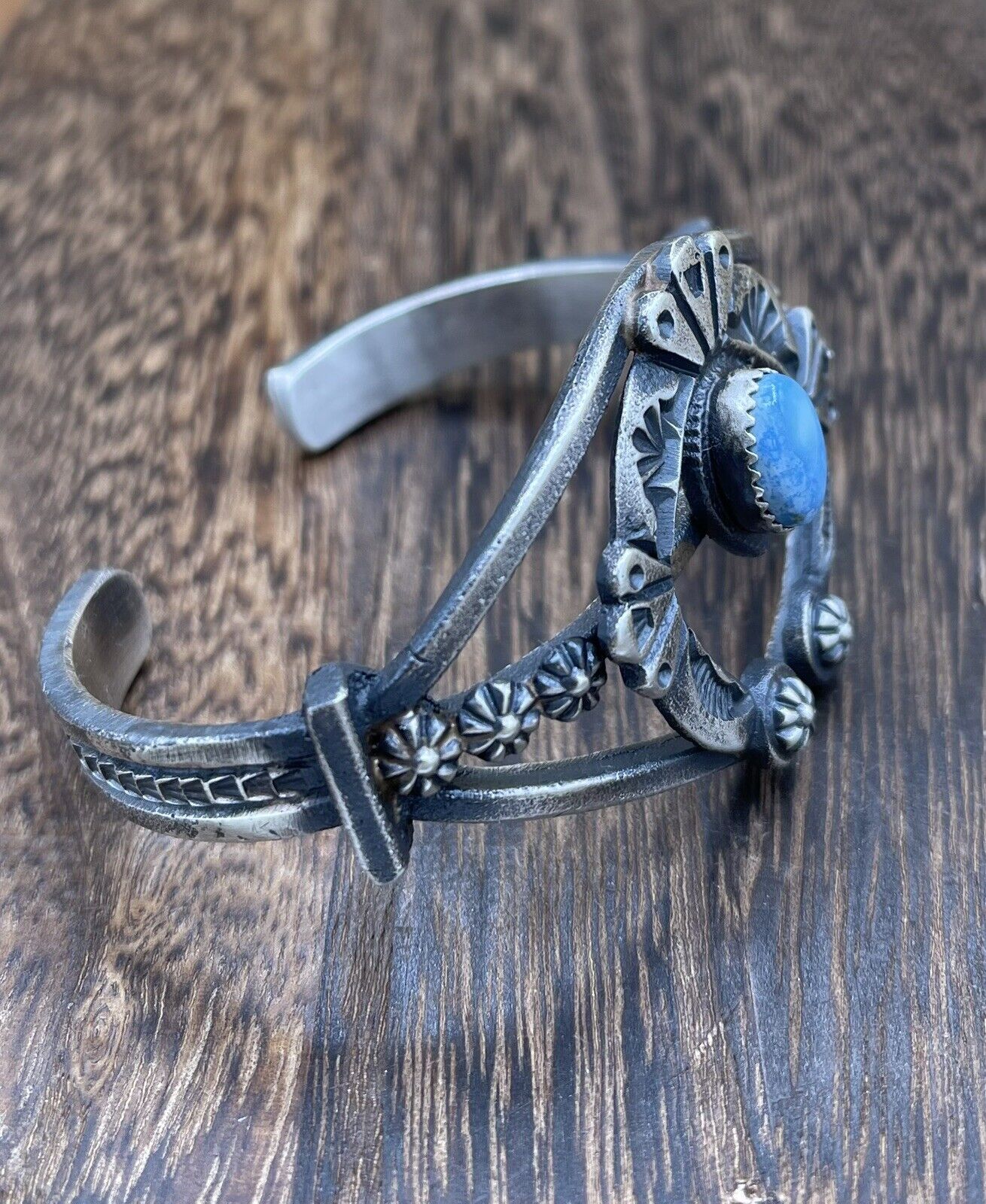 Native American Silver Navajo Handmade Golden Hills Turquoise Old look Bracelet