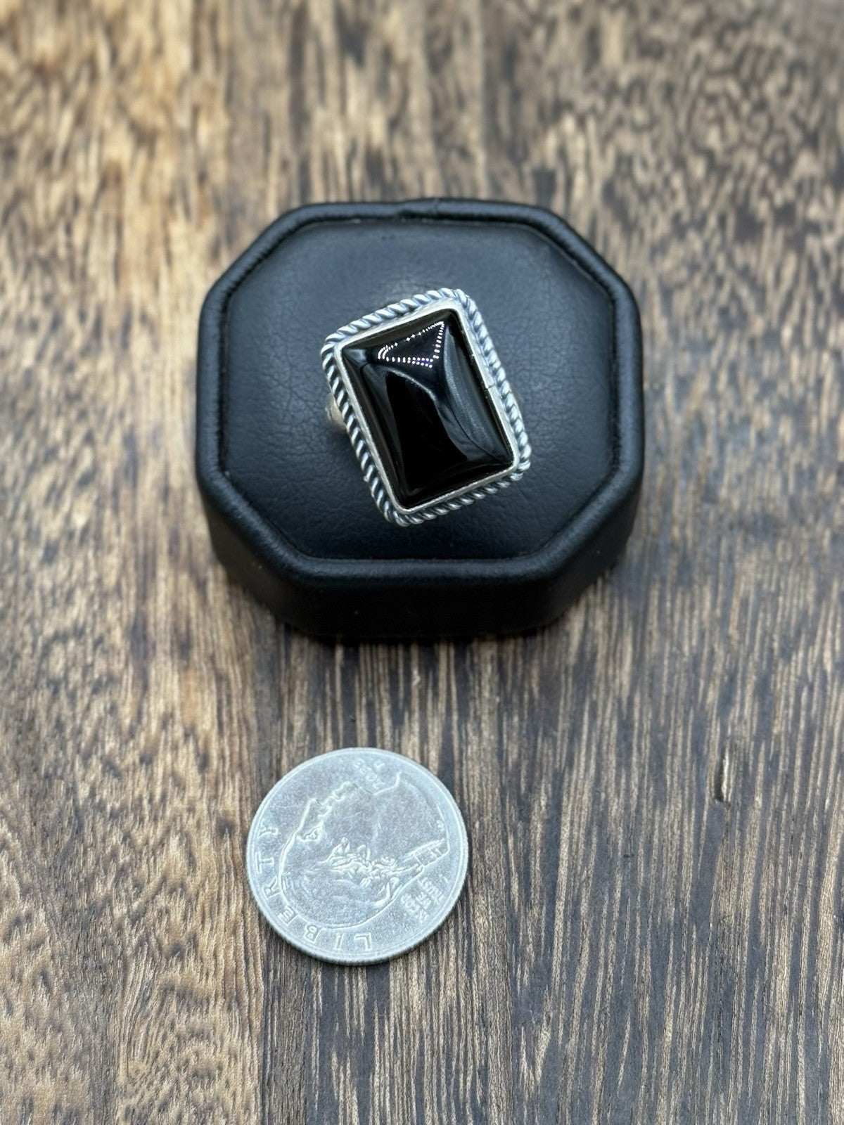 Navajo Handmade Sterling Silver Black Onyx Adjustable Ring Size 7 To 10