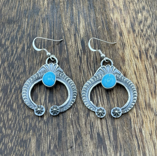 Navajo Handmade Sterling Silver Old Look Kingman Turquoise Earrings Kevin Billah