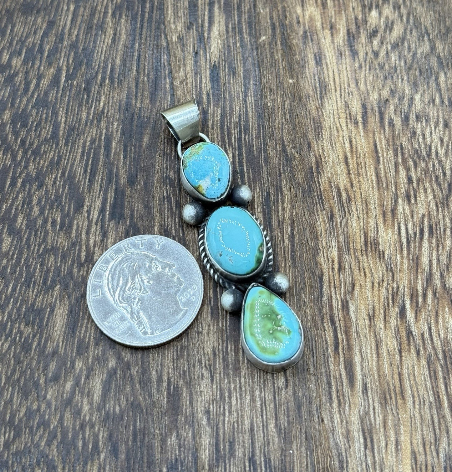 Navajo Handmade Sterling Silver Sonoran Gold Turquoise Cluster Drop Pendant