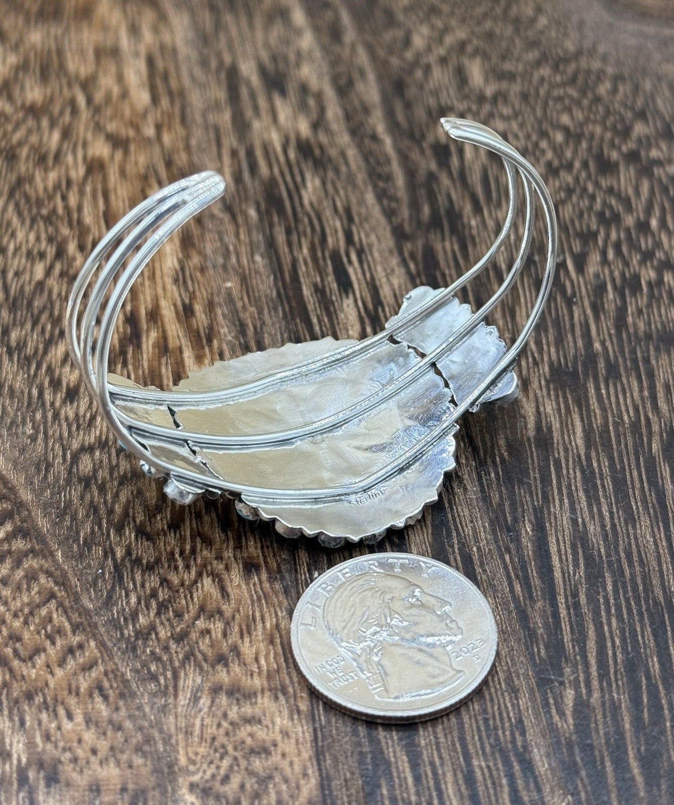 Native American Navajo Handmade Sterling Silver Turquoise Cluster Cuff Bracelet