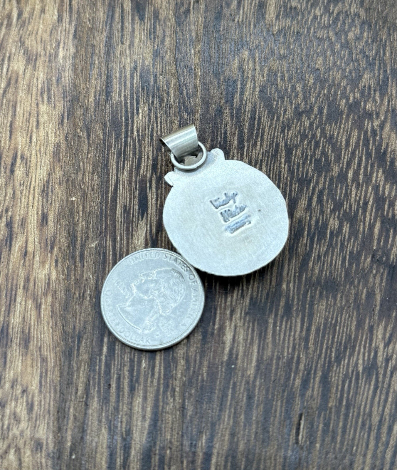 Native American Navajo Handmade Sterling Silver White Buffalo Pendant Old Look
