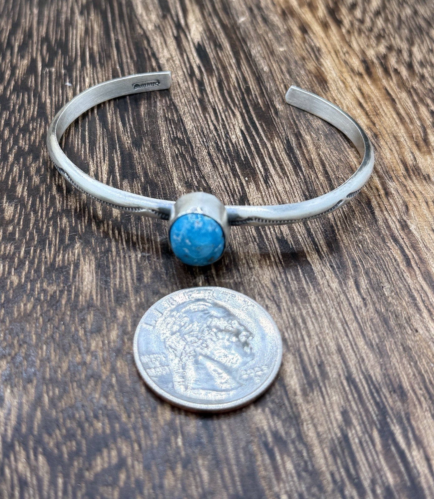 Navajo Handmade Sterling Silver Blue Ridge Turquoise Stacker Cuff Bracelet