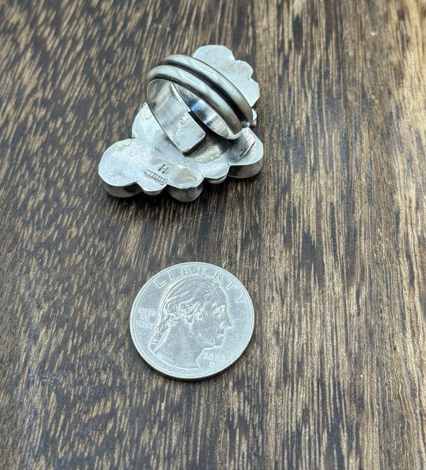 Navajo Handmade Sterling Silver Sonoran Gold Turquoise Half Cluster Ring Size 8