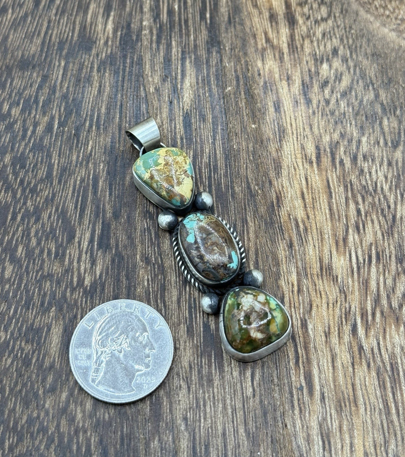 Navajo Handmade Sterling Silver Royston Turquoise Cluster Drop Pendant