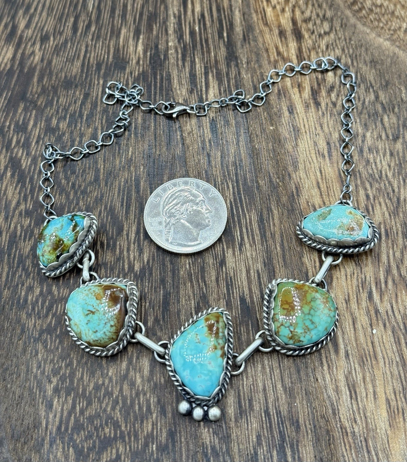 Native Navajo Handmade Sterling Silver Kingman Turquoise Choker Necklace 15β
