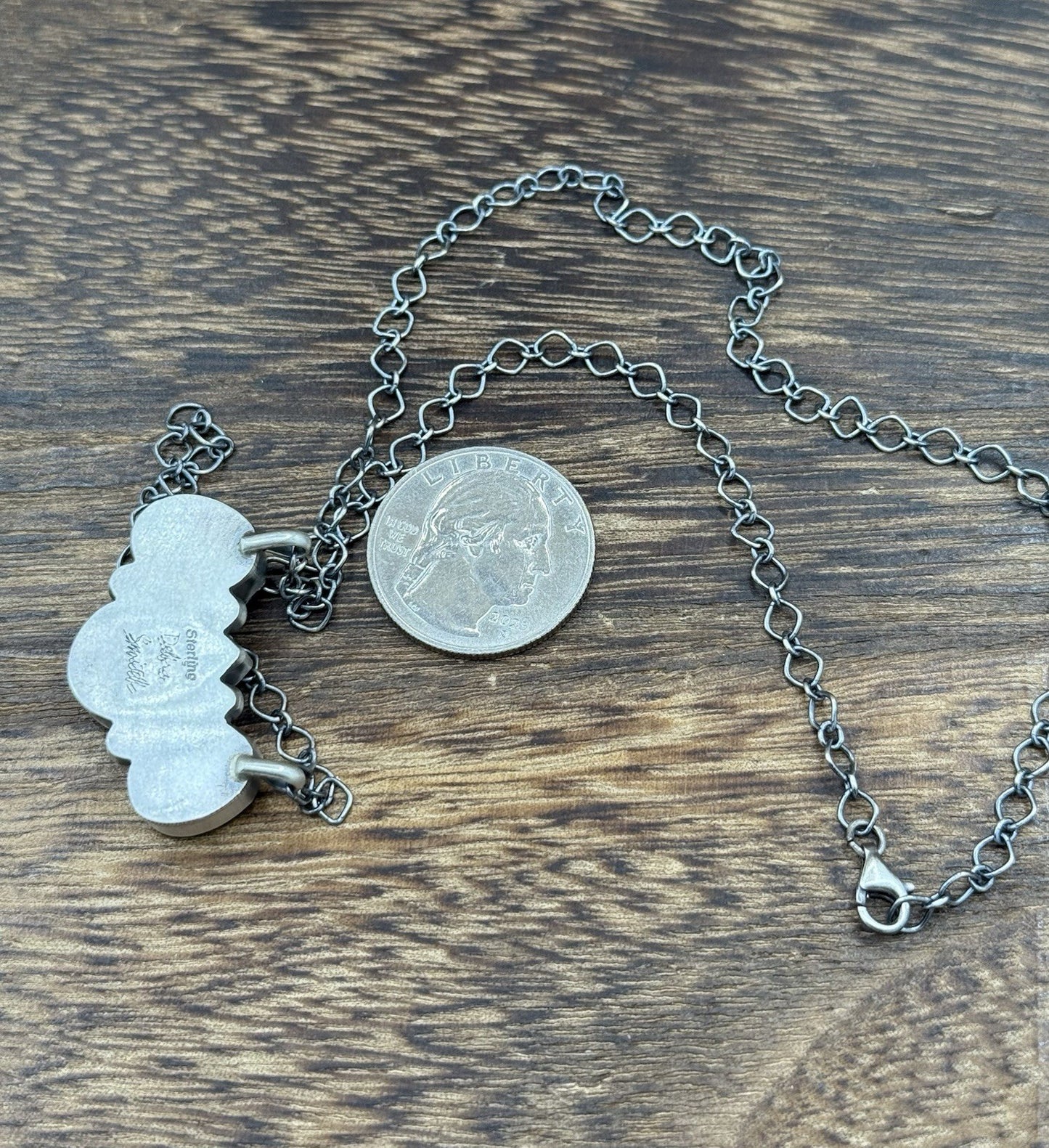 Navajo Handmade Sterling Silver Kingman Turquoise Cluster Bar Necklace 18”