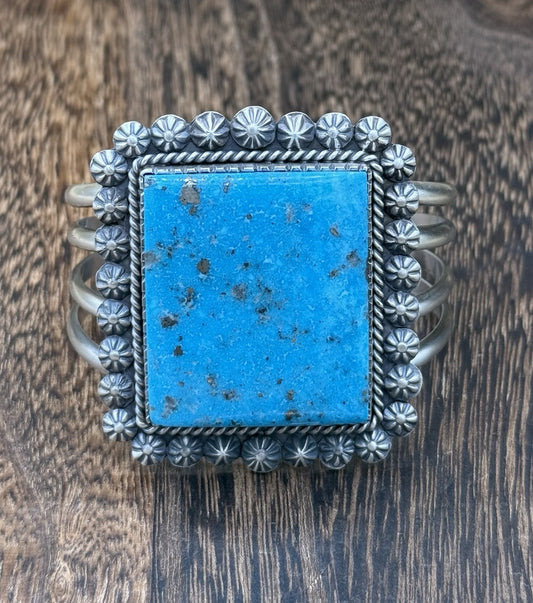 Native Navajo Handmade Sterling Silver Morenci Turquoise Old Look Cuff Bracelet