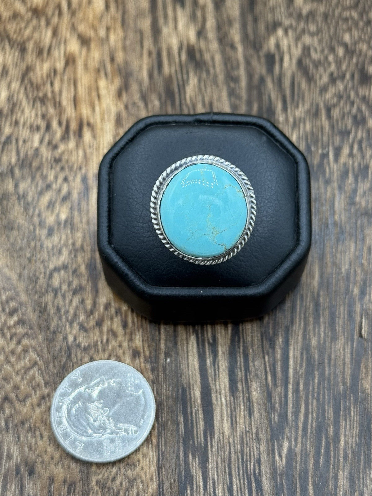 Navajo Handmade Sterling Silver Blue Glacier Turquoise Adjustable Ring Sz 7 - 10