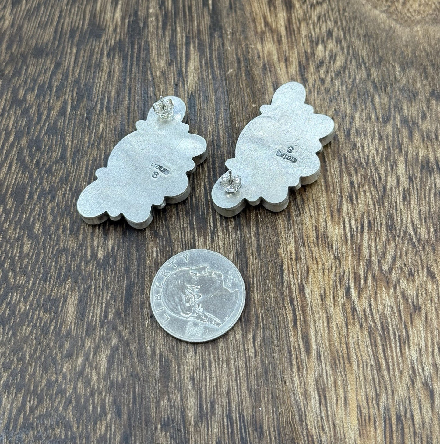 Navajo Handmade Sterling Silver Sonoran Gold Turquoise Half Cluster Earrings