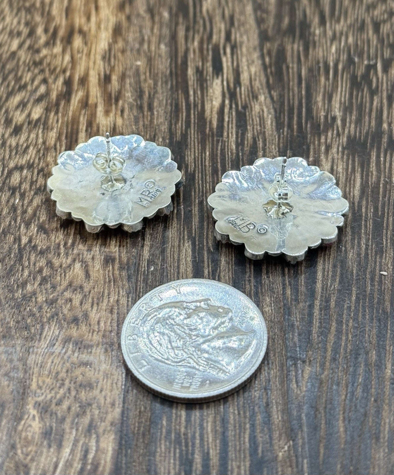 Native American Navajo Handmade Sterling Silver Red Coral Cluster Stud Earrings