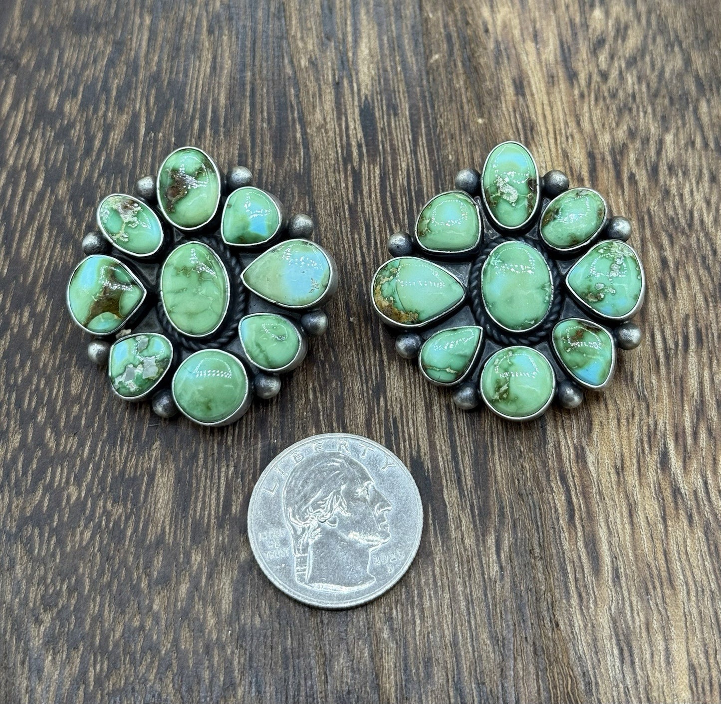 Navajo Handmade Sterling Silver Sonoran Gold Turquoise Cluster Post Earrings