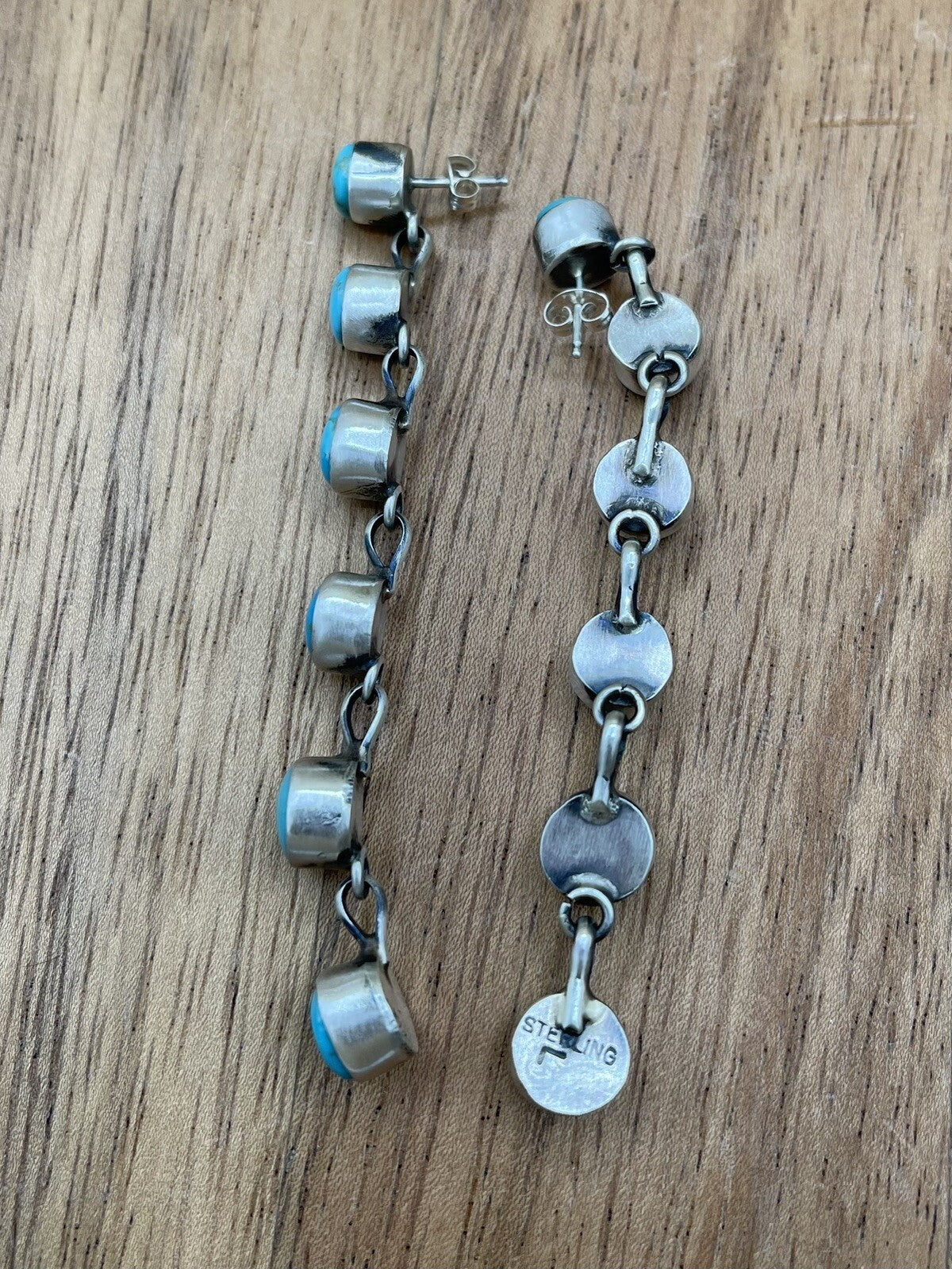 Native American Sterling Silver Navajo Handmade Turquoise Post Dangle Earrings