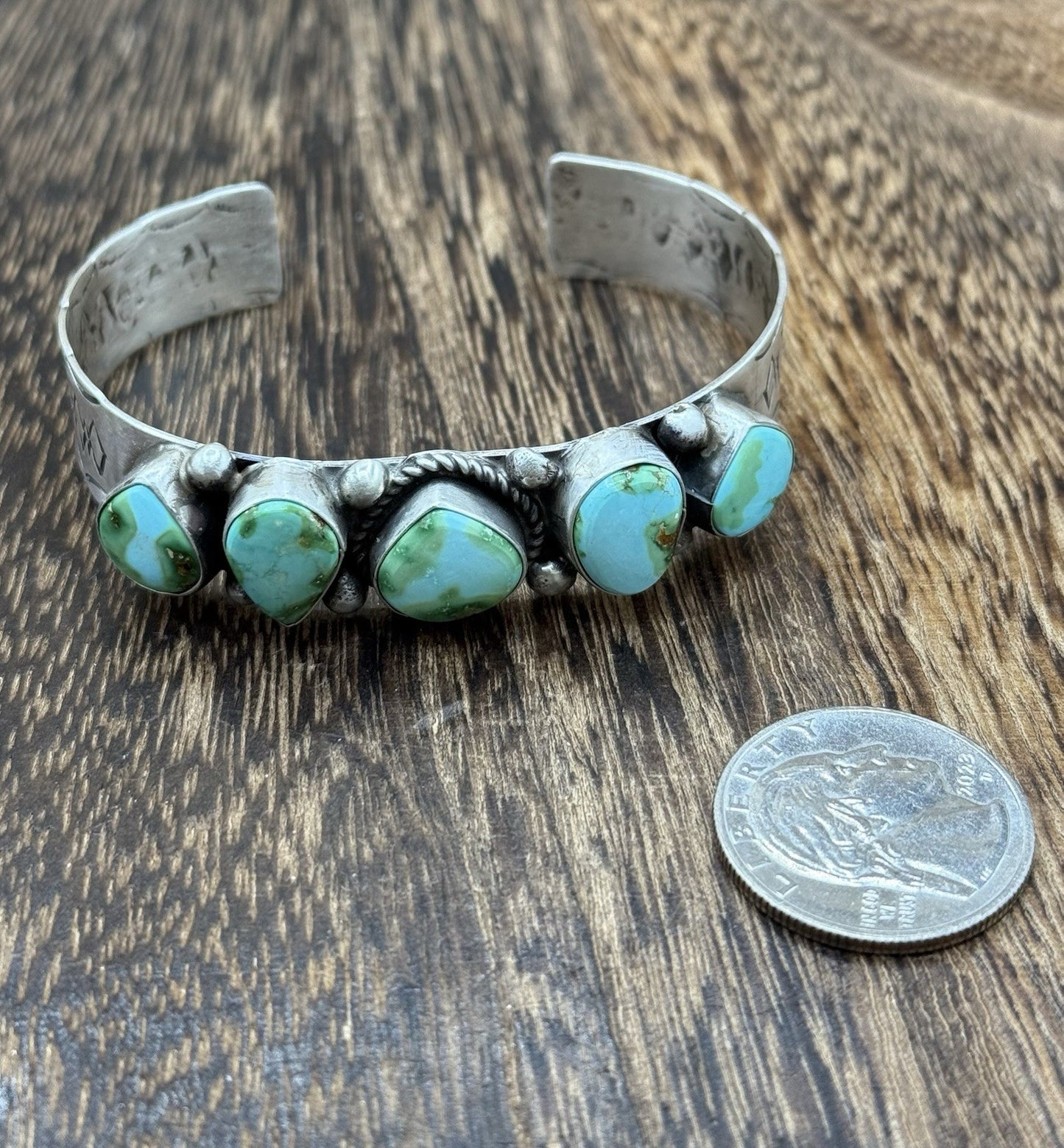 Native Navajo Handmade Sterling Silver Sonoran Gold Turquoise Cuff Bracelet