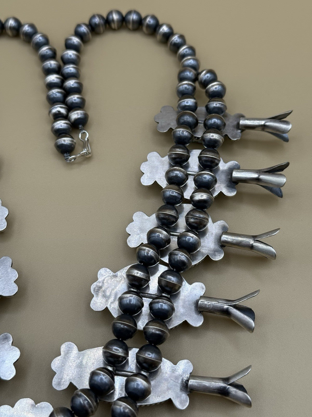 Navajo Handmade Sterling Silver Blue Ridge Turquoise Squash Blossom Necklace