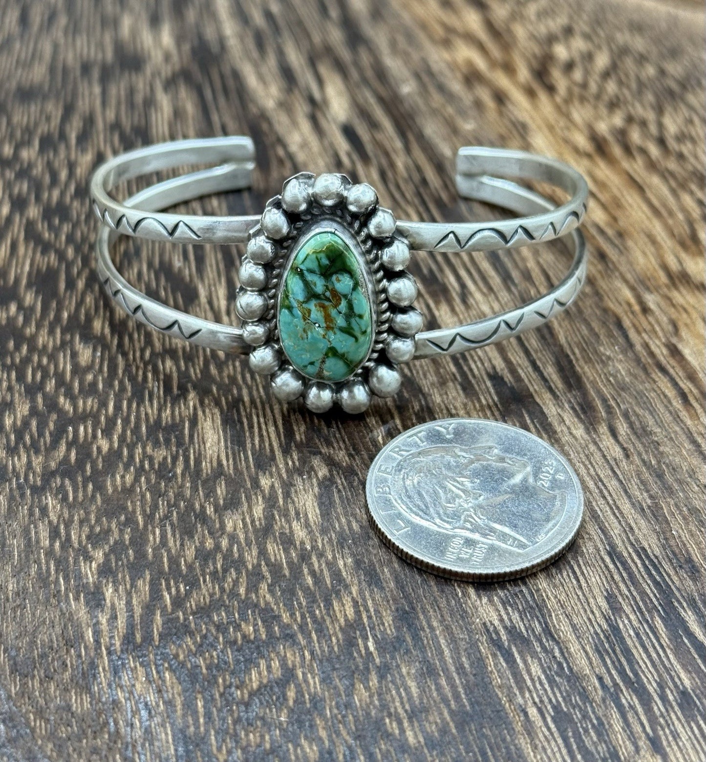 Native Navajo Handmade Sterling Silver Sonoran Gold Turquoise Cuff Bracelet