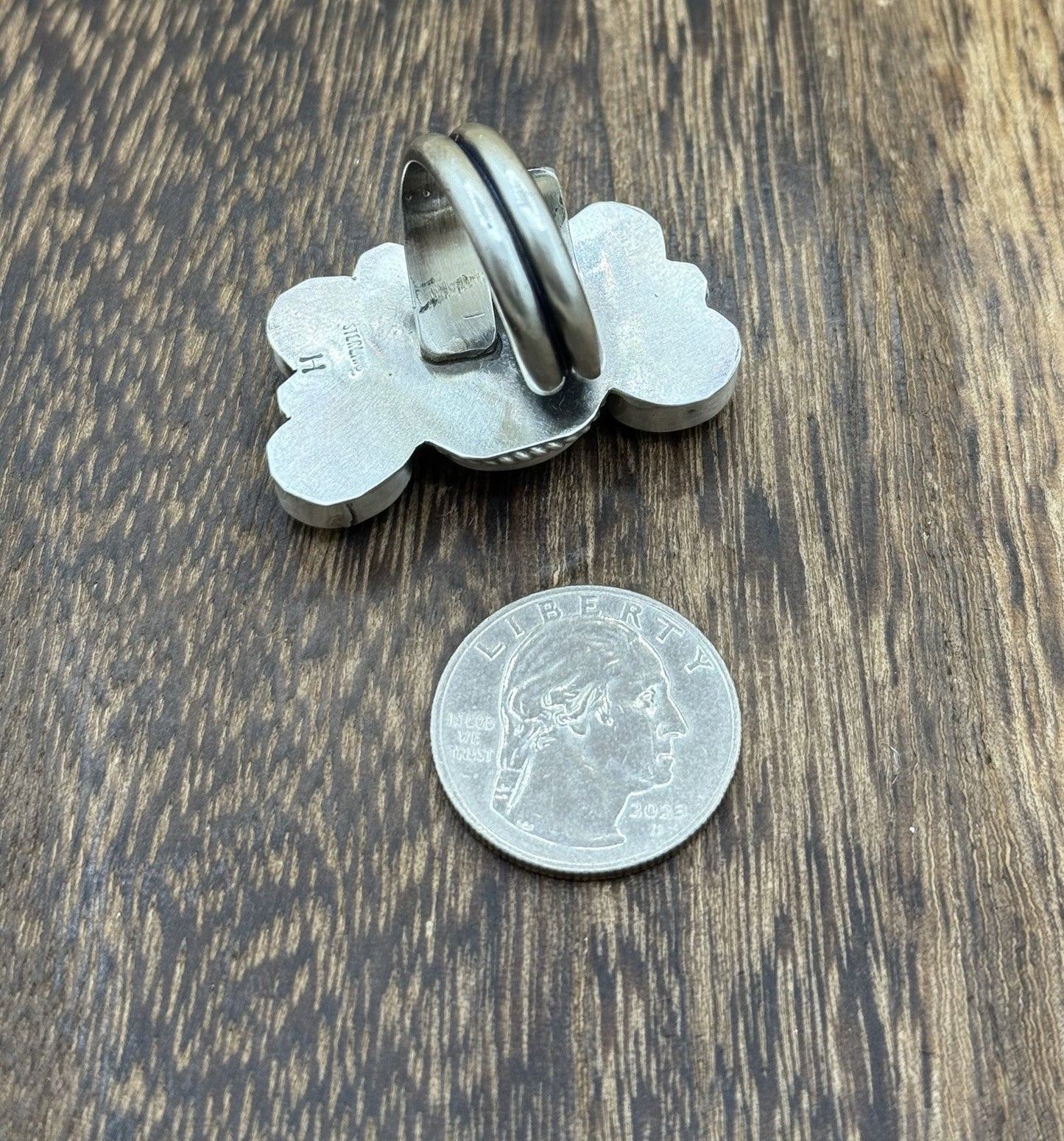 Navajo Handmade Sterling Silver Sonoran Gold Turquoise Half Cluster Ring Size 8