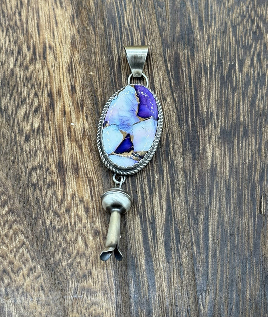 Native Navajo Handmade Sterling Silver Violet Rose Dahlia Dangle Blossom Pendant