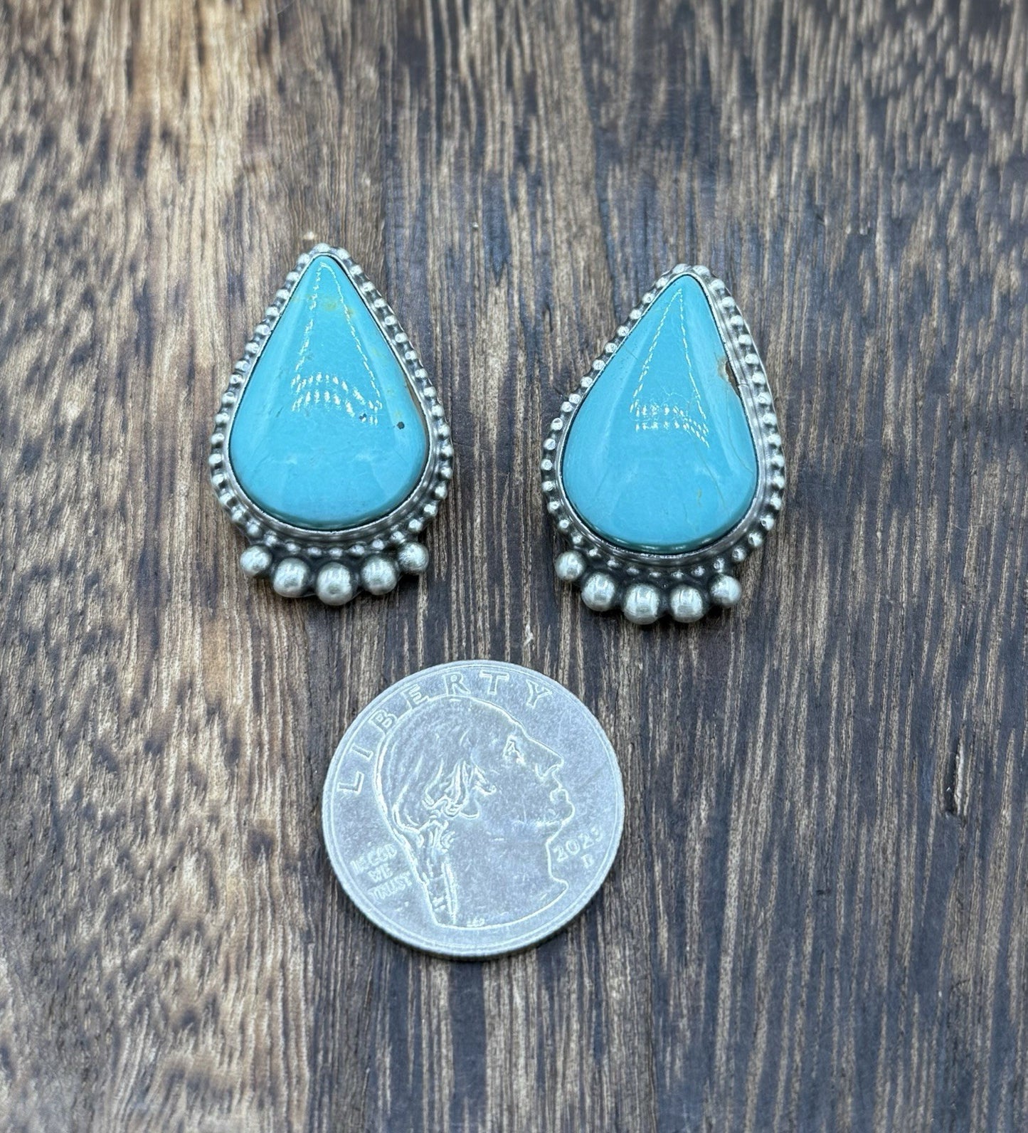 Native Navajo Handmade Sterling Silver Blue Glacier Turquoise Post Stud Earrings
