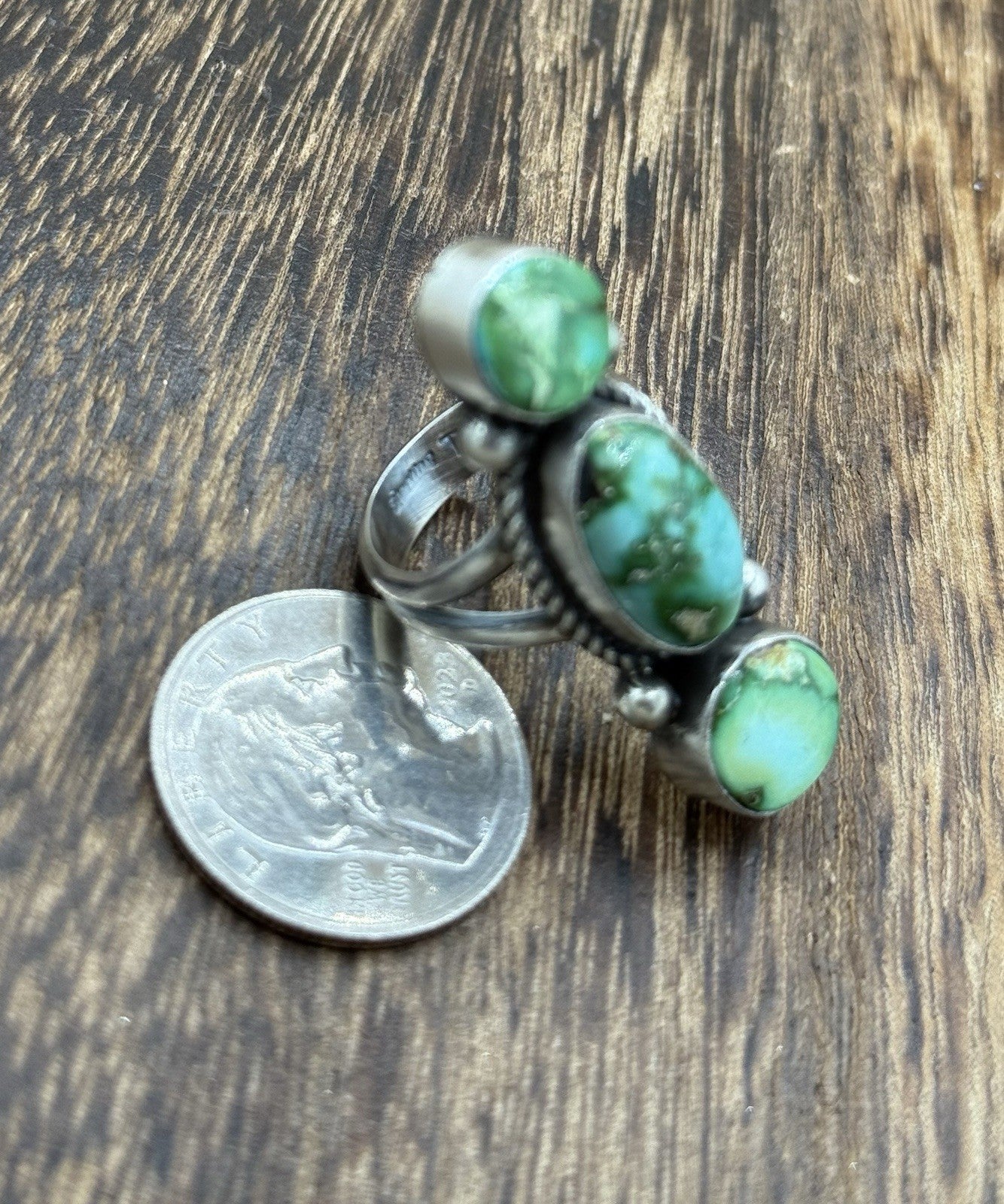 Navajo Handmade Sterling Silver Sonoran Gold Turquoise Cluster Ring Size 8