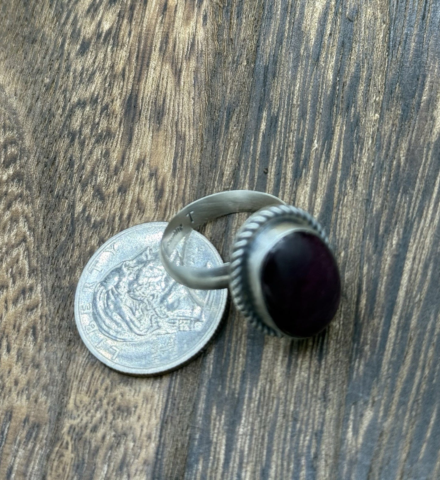 Navajo Handmade Sterling Silver Purple Spiny Oyster Adjustable Ring Size 7 - 10