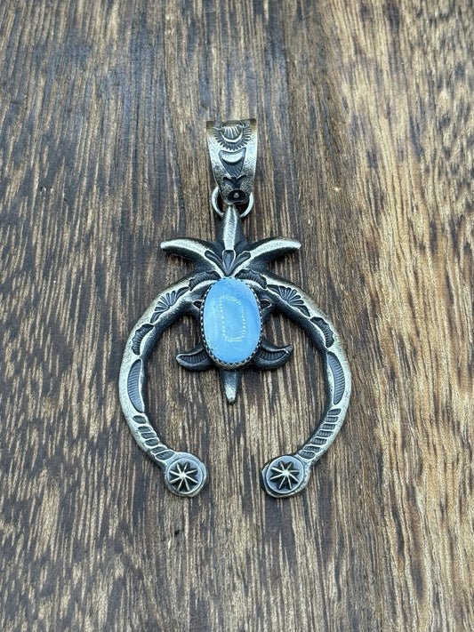 Navajo Handmade Sterling Silver Old Look Golden Hills Turquoise Naja Pendant