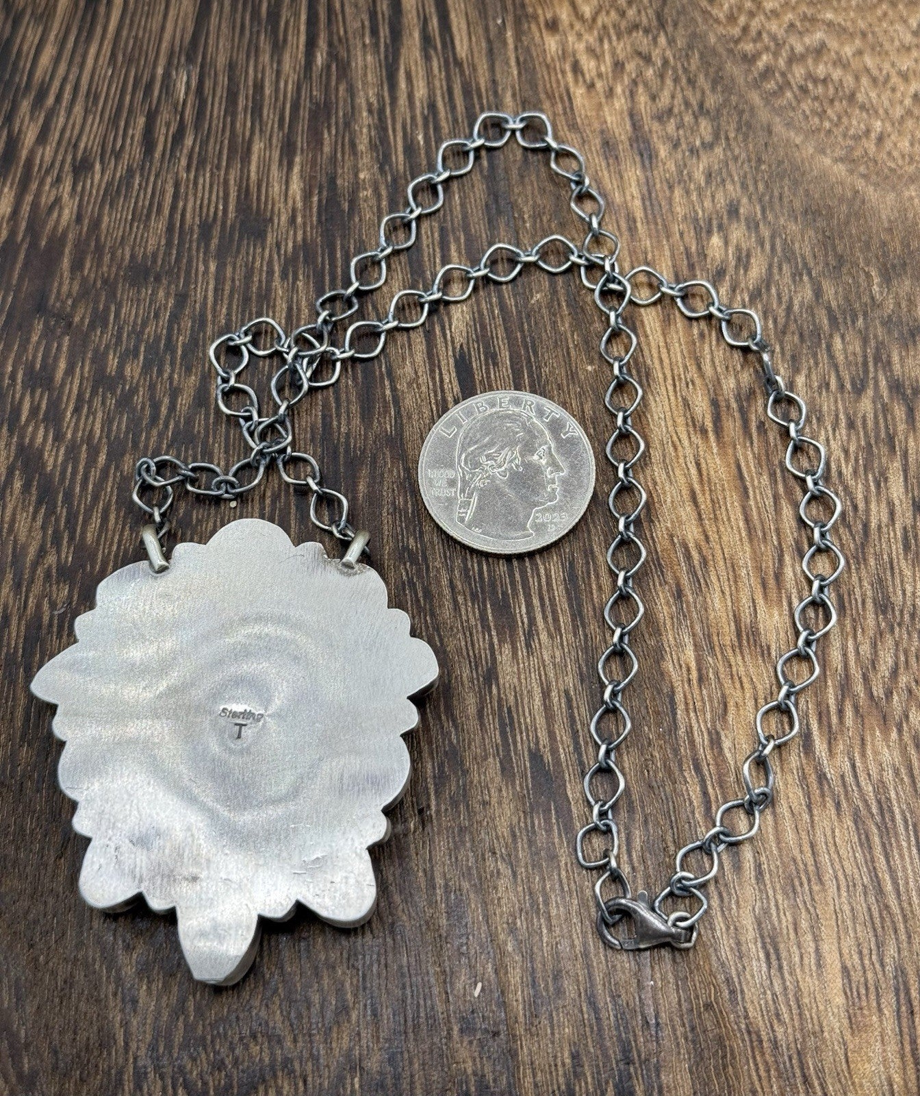 Navajo Handmade Silver Sonoran Gold Turquoise Liberty Coin Cluster Necklace 18”