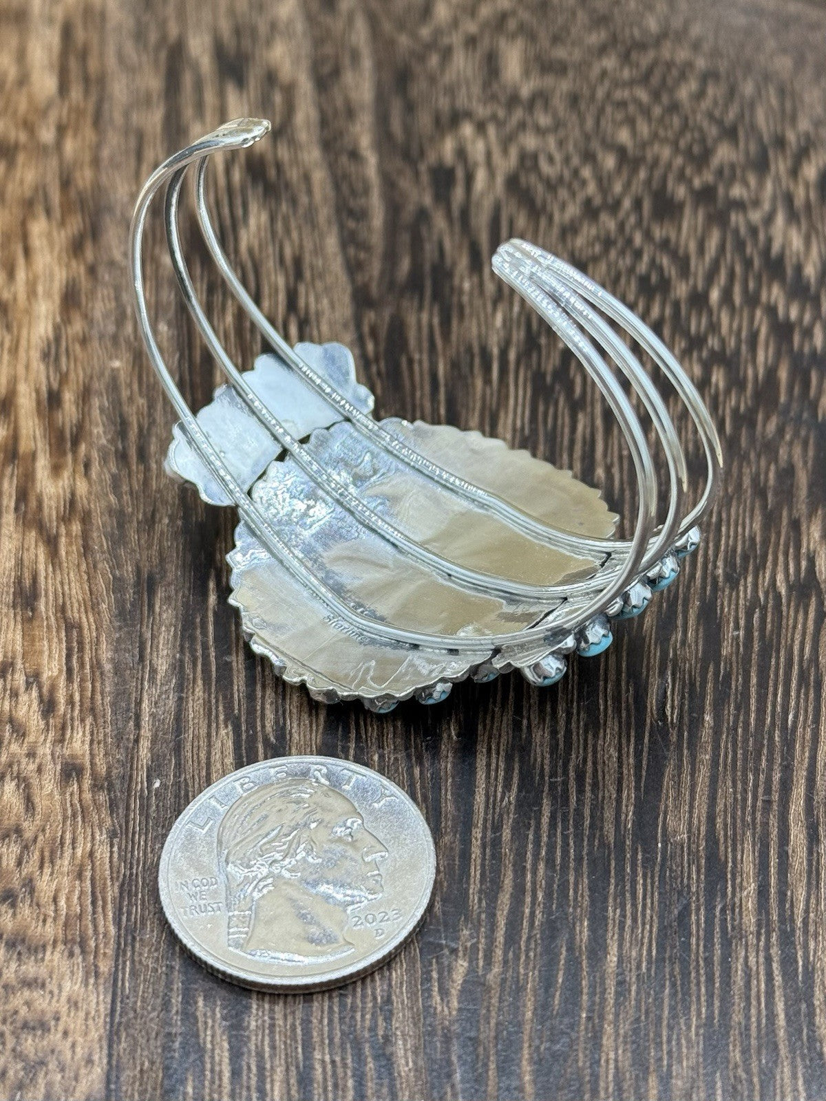 Native American Navajo Handmade Sterling Silver Turquoise Cluster Cuff Bracelet