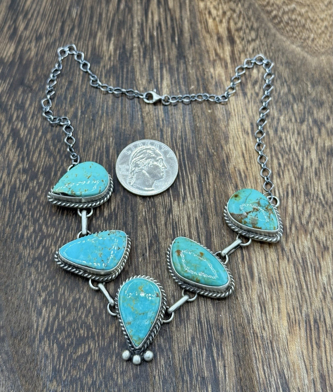 Native Navajo Handmade Sterling Silver Kingman Turquoise Choker Necklace 15β