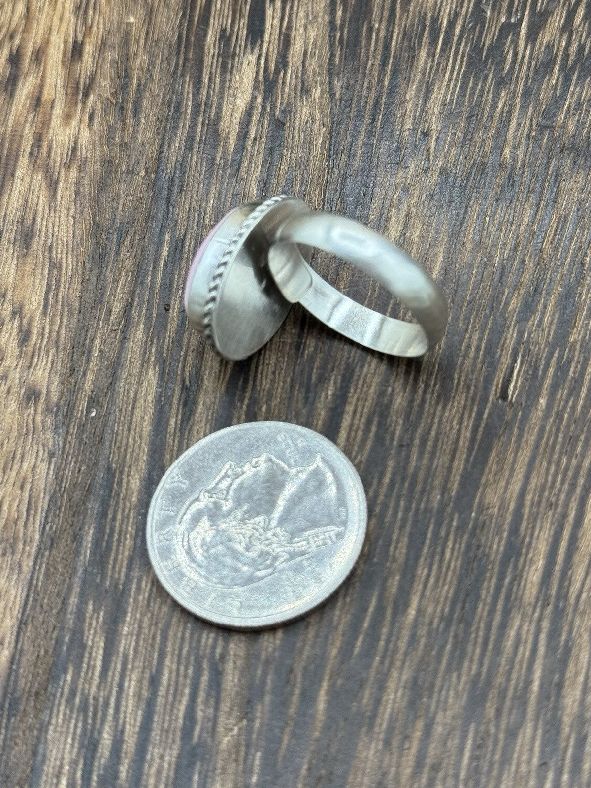 Navajo Handmade Sterling Silver Pink Conch Adjustable Ring Size 7 To 10