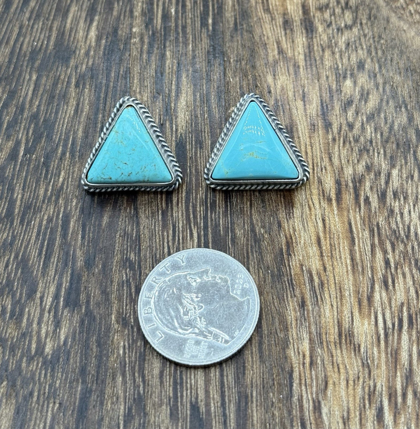 Native Navajo Handmade Sterling Silver Blue Glacier Turquoise Post Stud Earrings