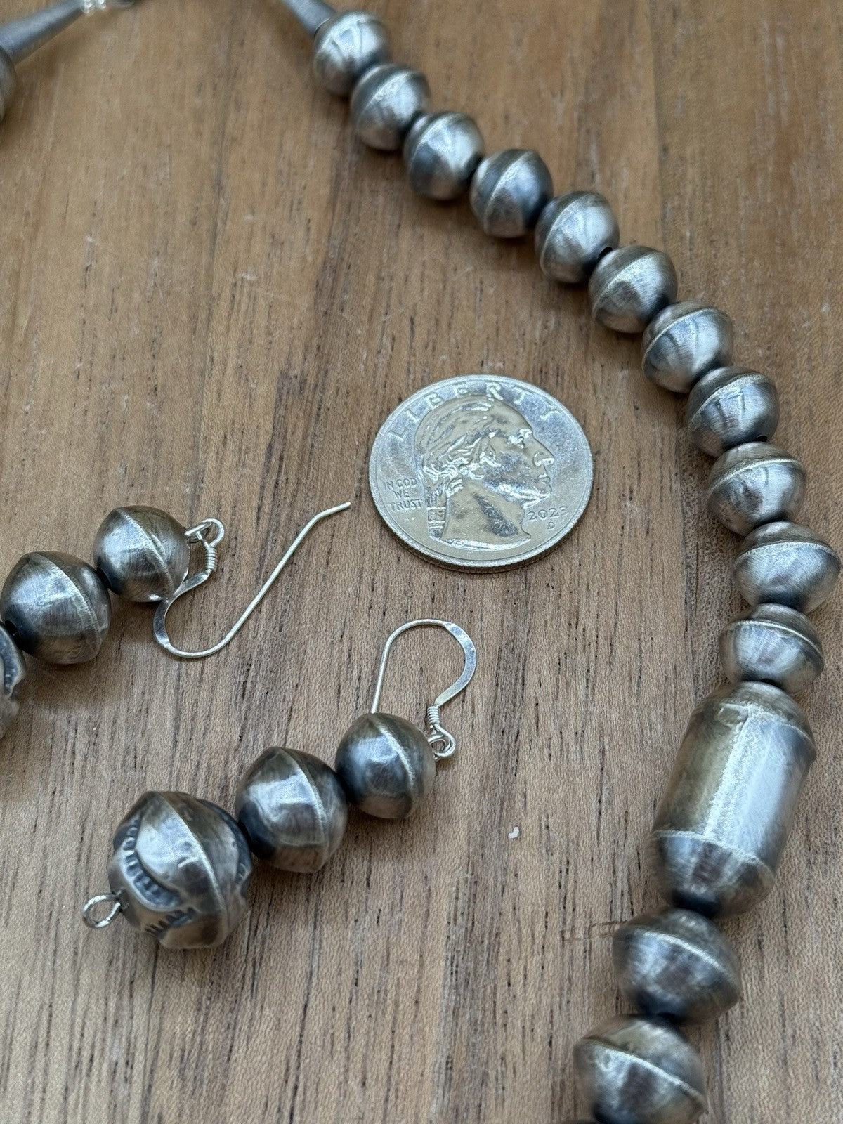 Authentic Navajo Handmade Old Look Navajo Pearl Bead Necklace And Earrings 18”