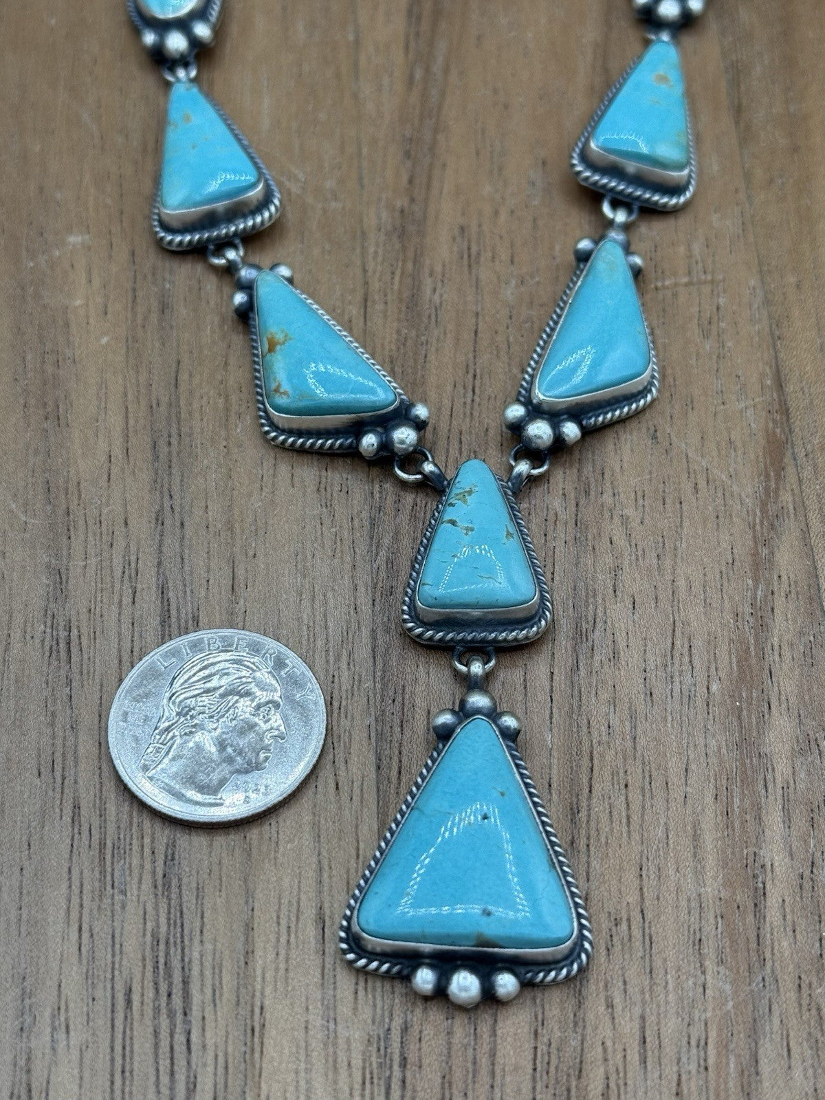 Navajo Handmade Sterling Silver Blue Glacier Turquoise Lariat Necklace Set 20”