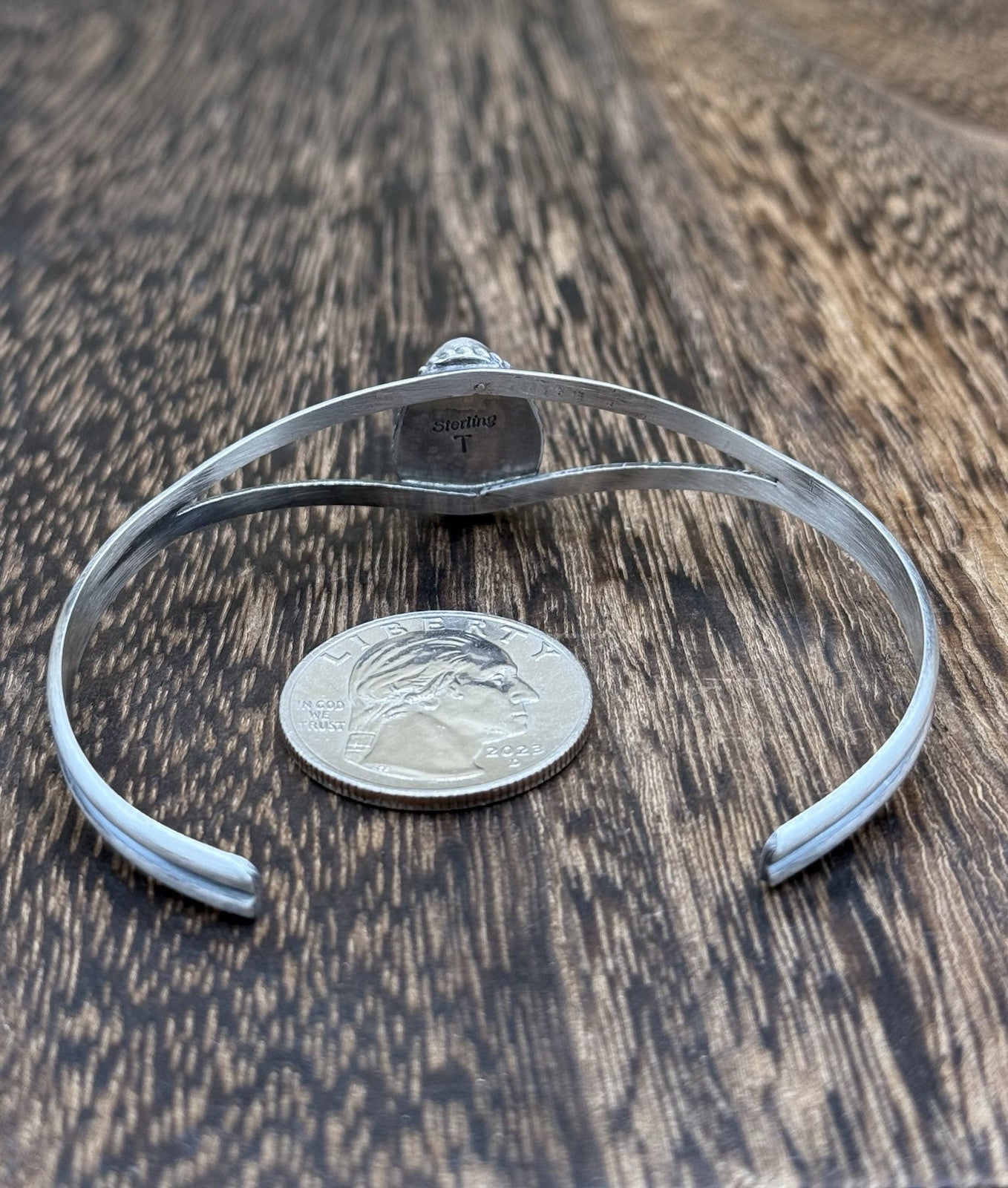 Navajo Handmade Sterling Silver Kingman Turquoise Stacker Old Look Bracelet