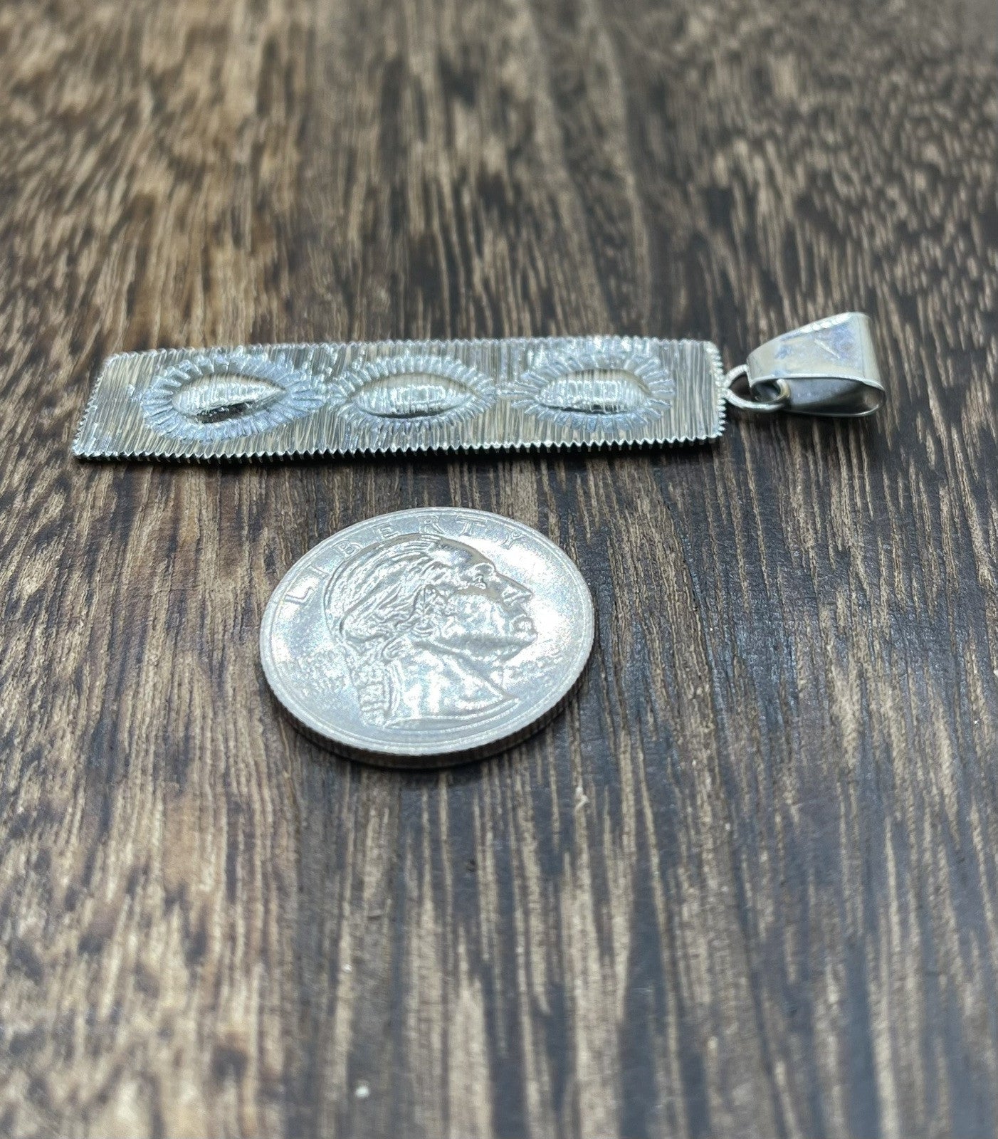 Navajo Handmade Sterling Silver Stamped Old Look Pendant By Ronnie Henry