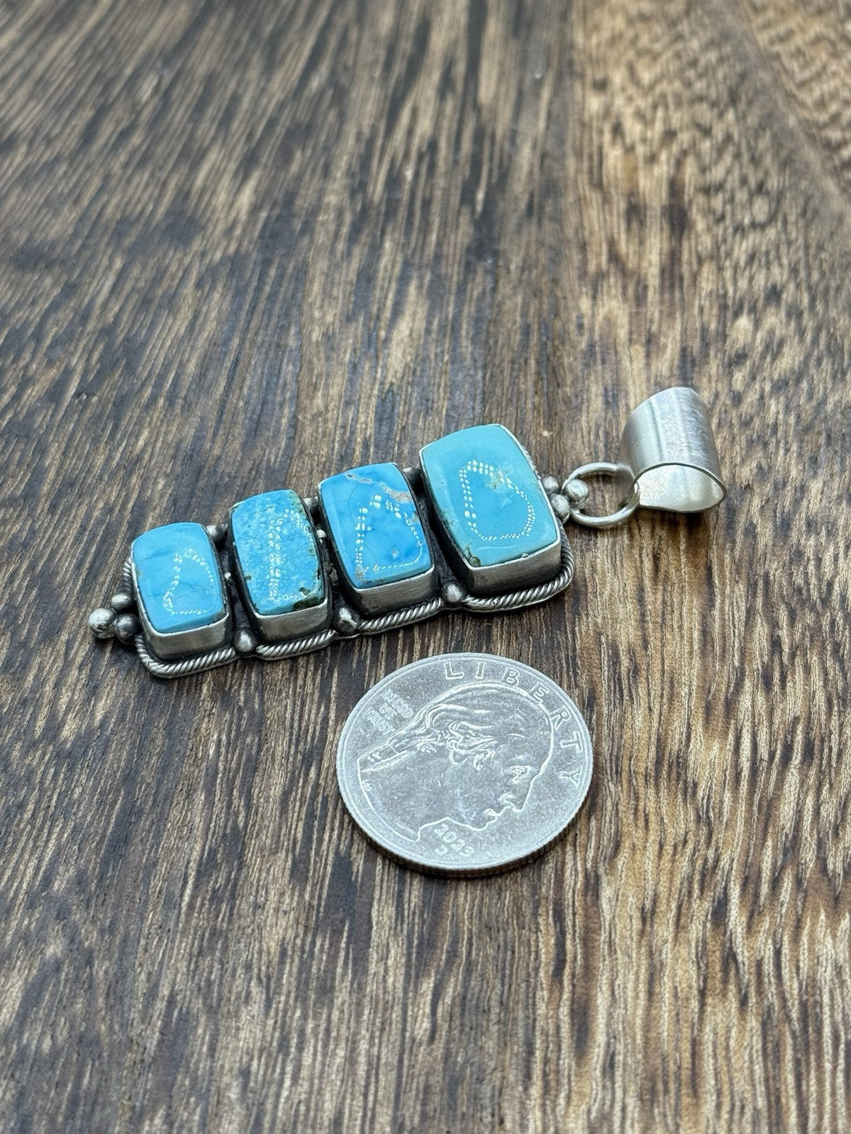 Navajo Handmade Sterling Silver Kingman Turquoise Drop Pendant By Scott Skeets