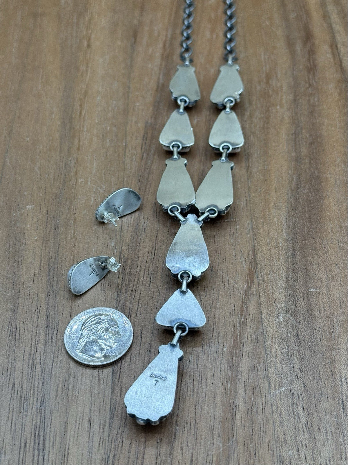 Navajo Handmade Sterling Silver Red Spiny Oyster Shell Lariat Necklace Set 20”