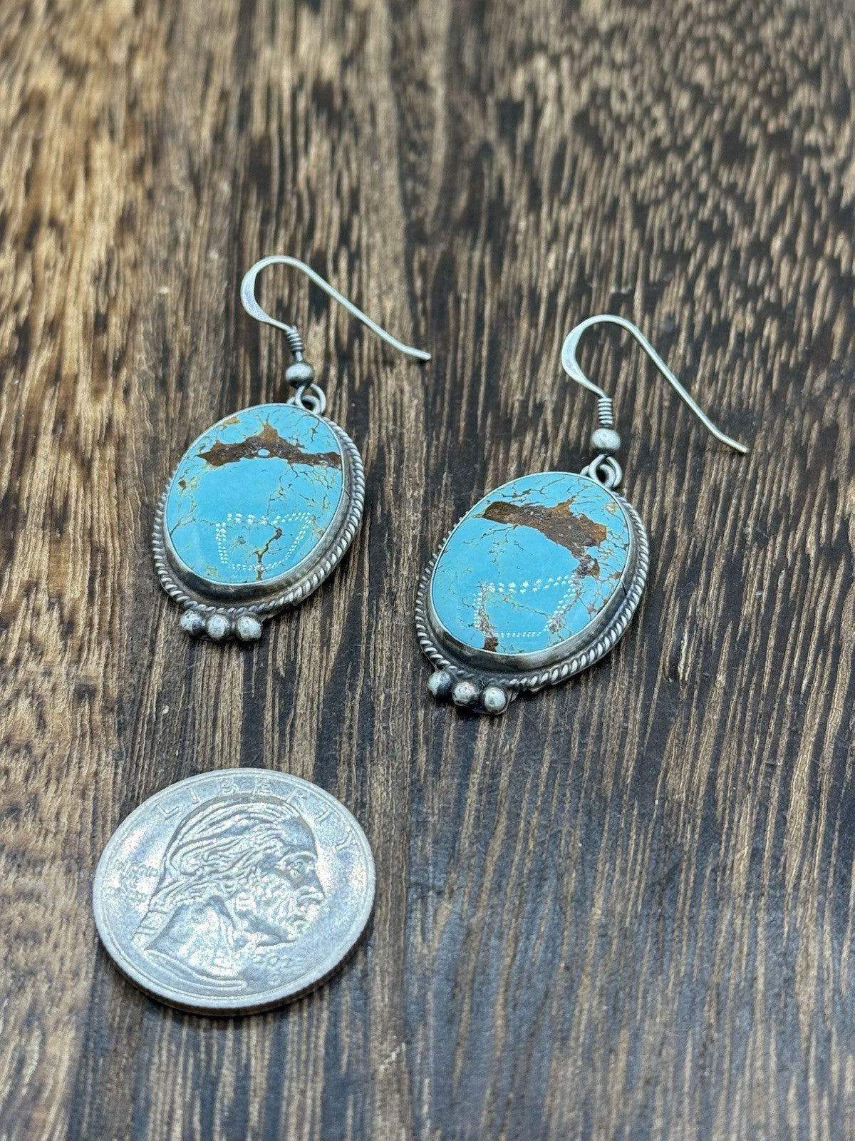 Navajo Handmade Sterling Silver Blue Glacier Turquoise Dangle Earrings Byron B.