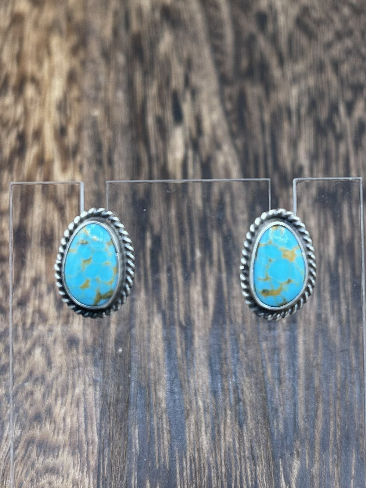 Navajo Handmade Sterling Silver Kingman Turquoise Post Stud Earrings Byron Begay
