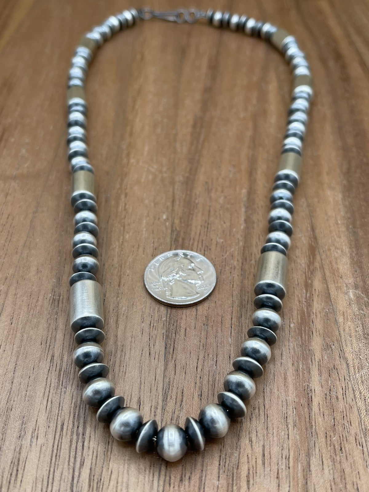 Authentic Native American Navajo Handmade Silver Pearl Beads Necklace 26” Signed