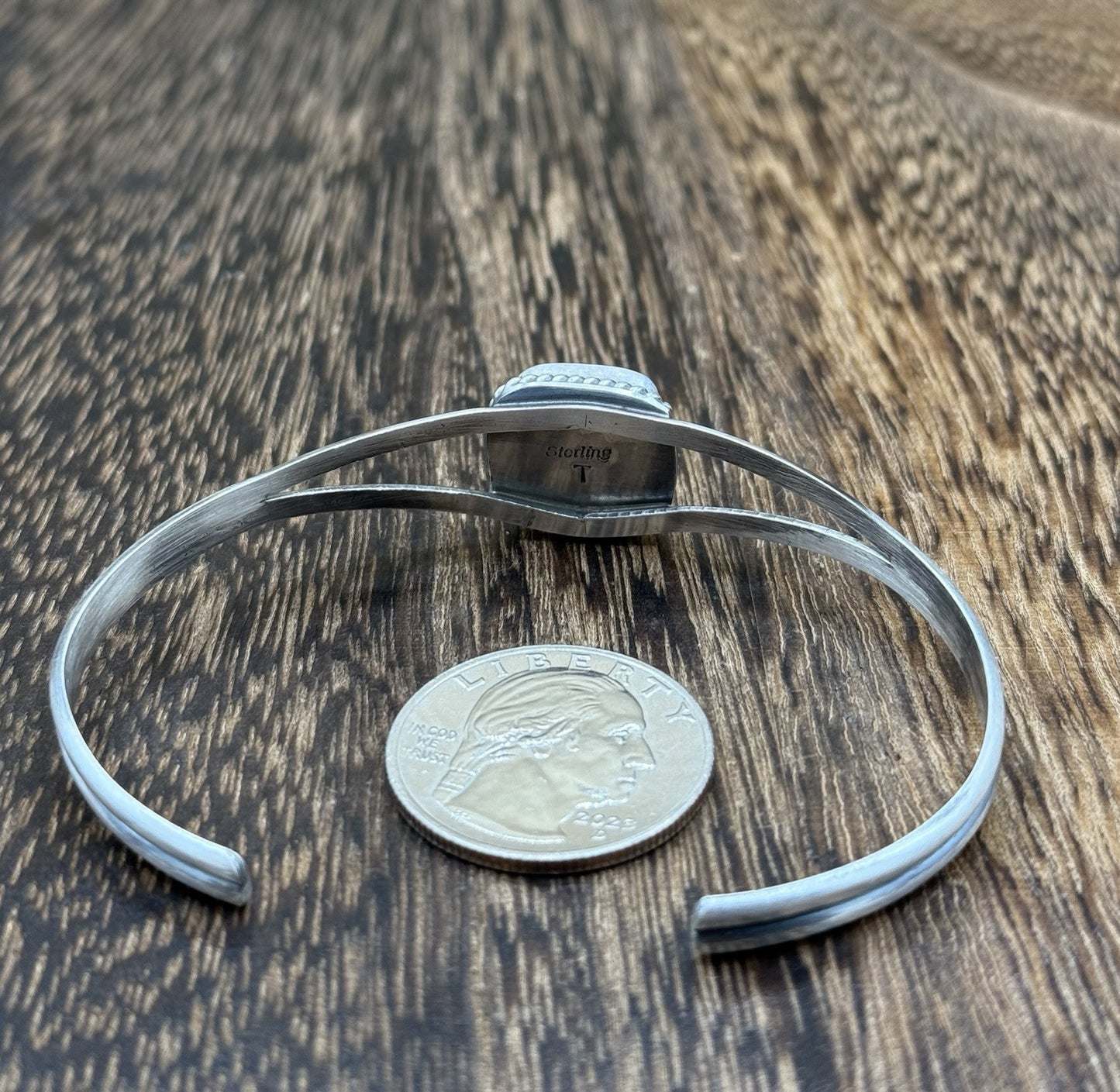 Navajo Handmade Sterling Silver Kingman Turquoise Stacker Old Look Bracelet