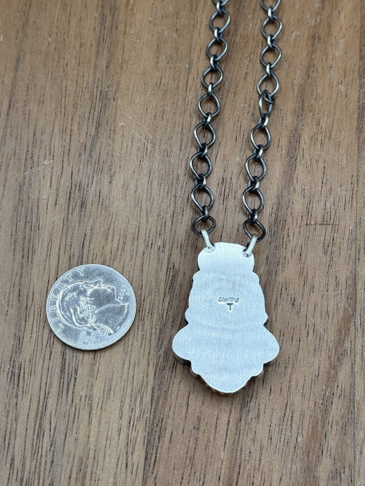 Navajo Handmade Sterling Silver Kingman Turquoise Cluster Drop Bar Necklace 18”